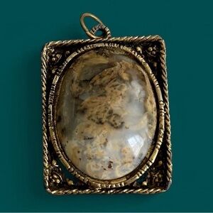 Vtg Oversized Agate Mirror Statement Pendant
